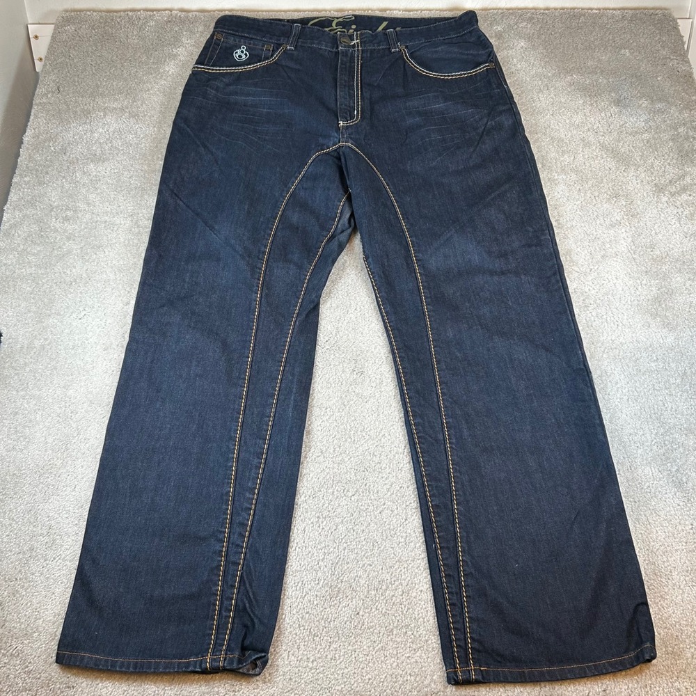 Eight 732 Jeans Mens 40x34 Dark Wash Wide Leg Embroidered Pockets Y2K Streetwear